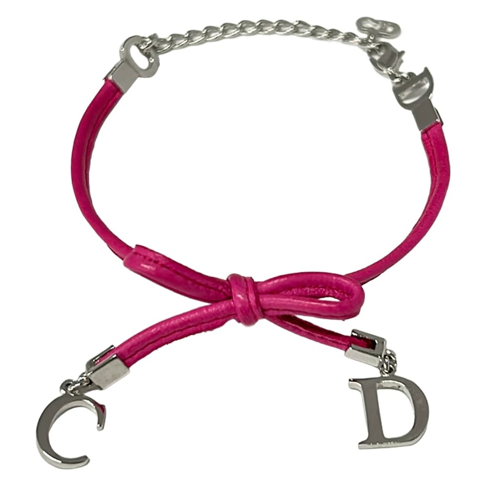 Christian Dior Bracelet Pink Silver Leather Hardware